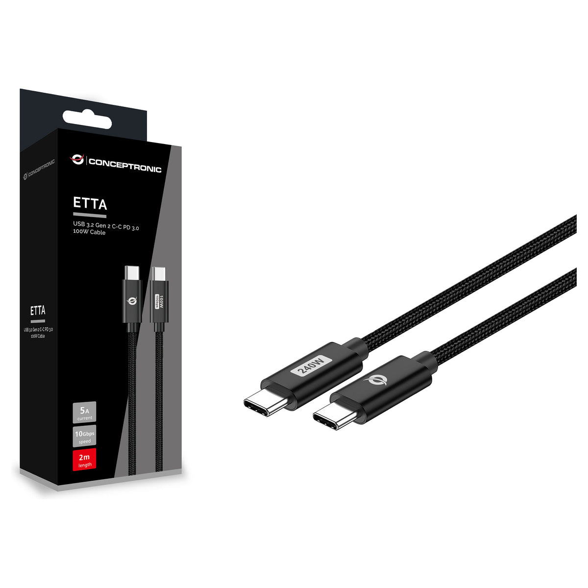 CONCEPTRONIC Kabel USB-C3.1->C 240W/QC 480Mbs 1.20m sw