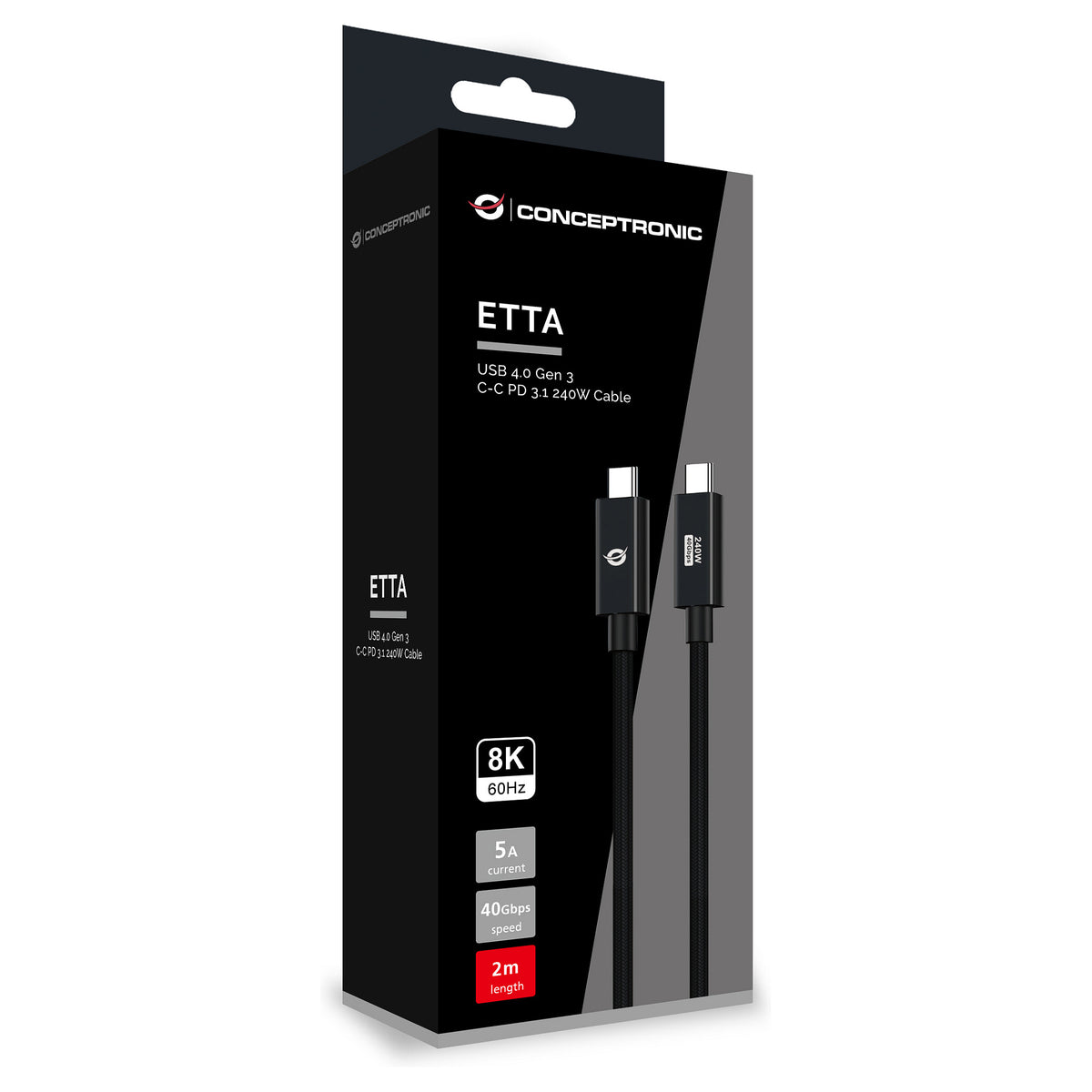 CONCEPTRONIC Kabel USB-C4.0->C 240W/PD3.1 40Gbs 2.00m sw