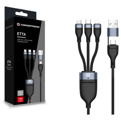 CONCEPTRONIC Kabel USB-C/-A3.0->C/MicroB/+ 480Mbs 1.50m sw