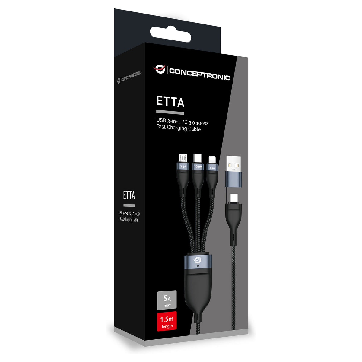 CONCEPTRONIC Kabel USB-C/-A3.0->C/MicroB/+ 480Mbs 1.50m sw