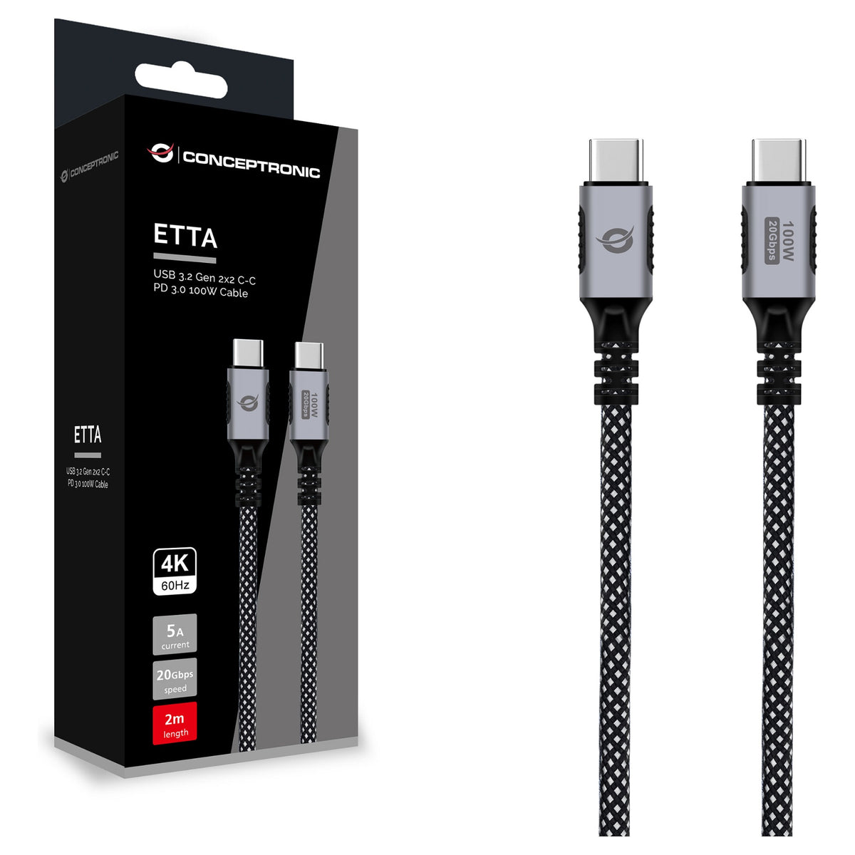 CONCEPTRONIC Kabel USB-C3.2->C 100W/PD3.0 20Gbs 2.00m sw