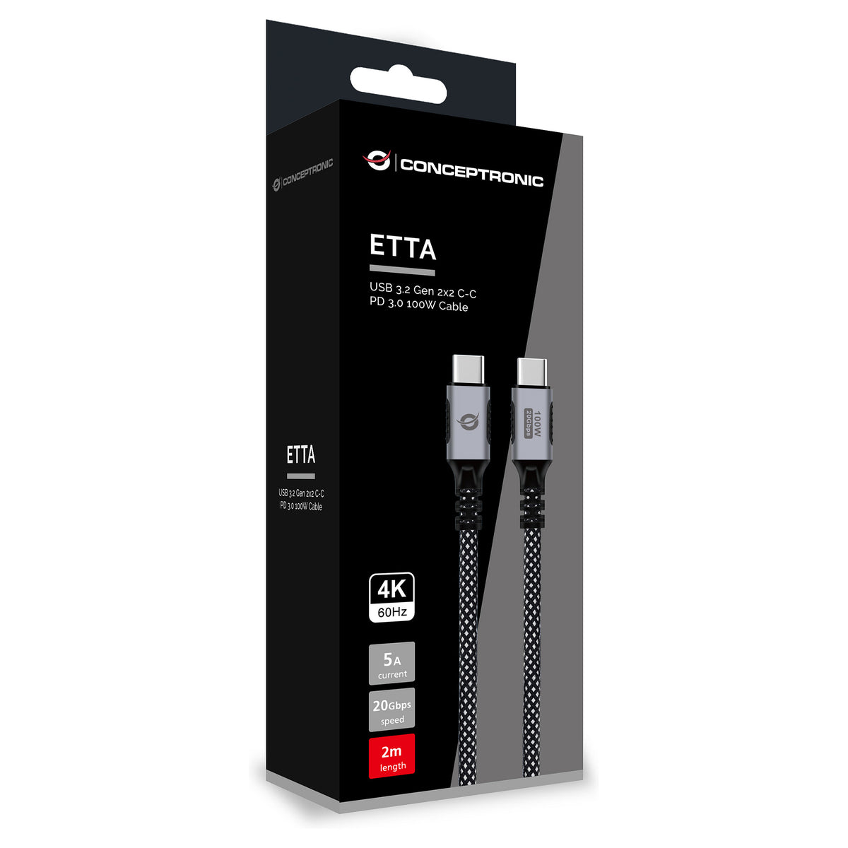 CONCEPTRONIC Kabel USB-C3.2->C 100W/PD3.0 20Gbs 2.00m sw