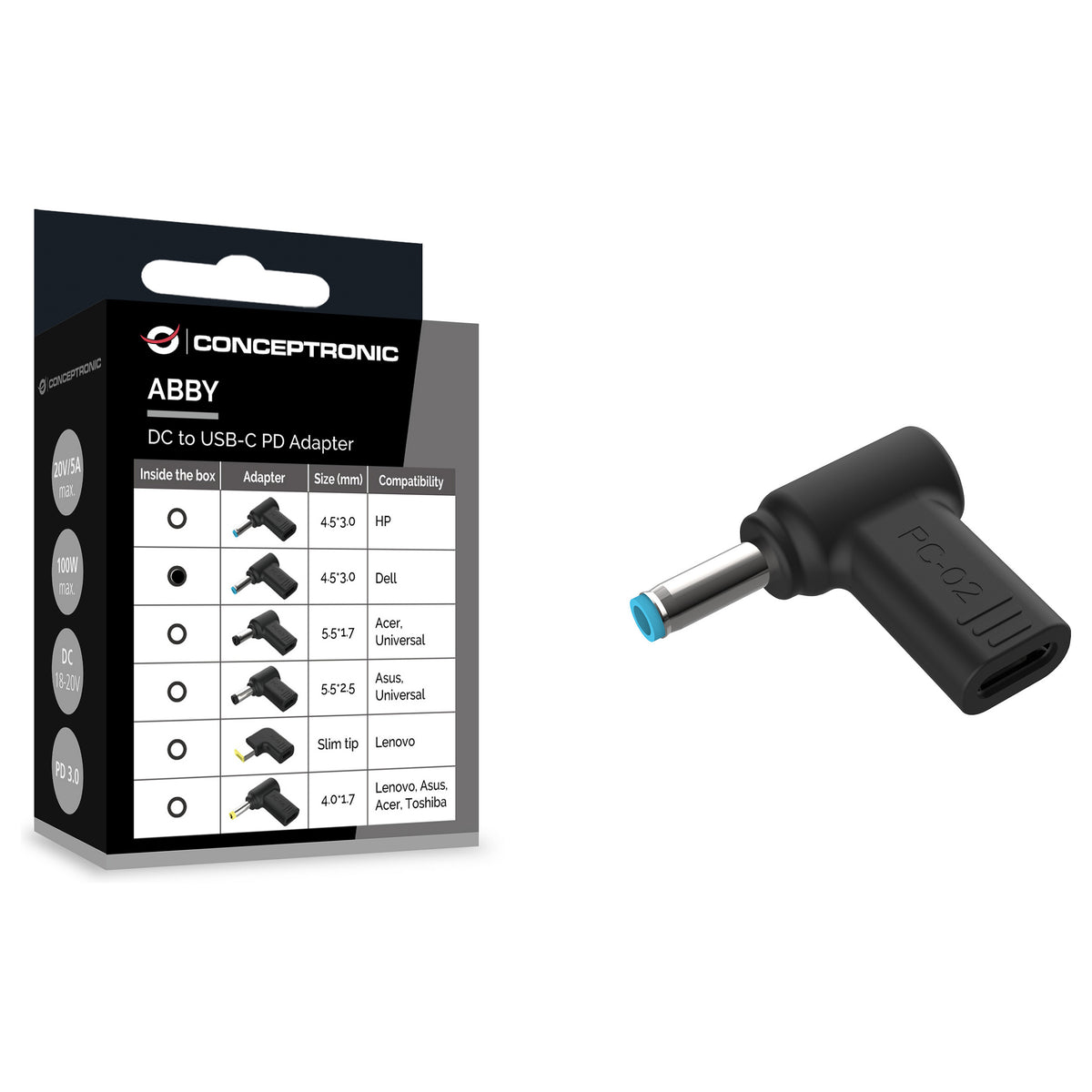 CONCEPTRONIC USB-C PD100W->Dell 4.5x3.0mm Adap.18-20V sw