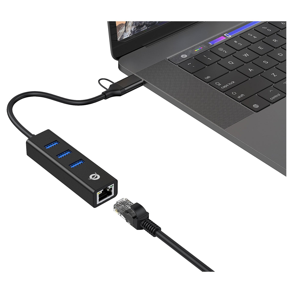 CONCEPTRONIC Adapter USB-C/-A3.0->3xUSB-A/GbE 5Gbs 0.18m sw