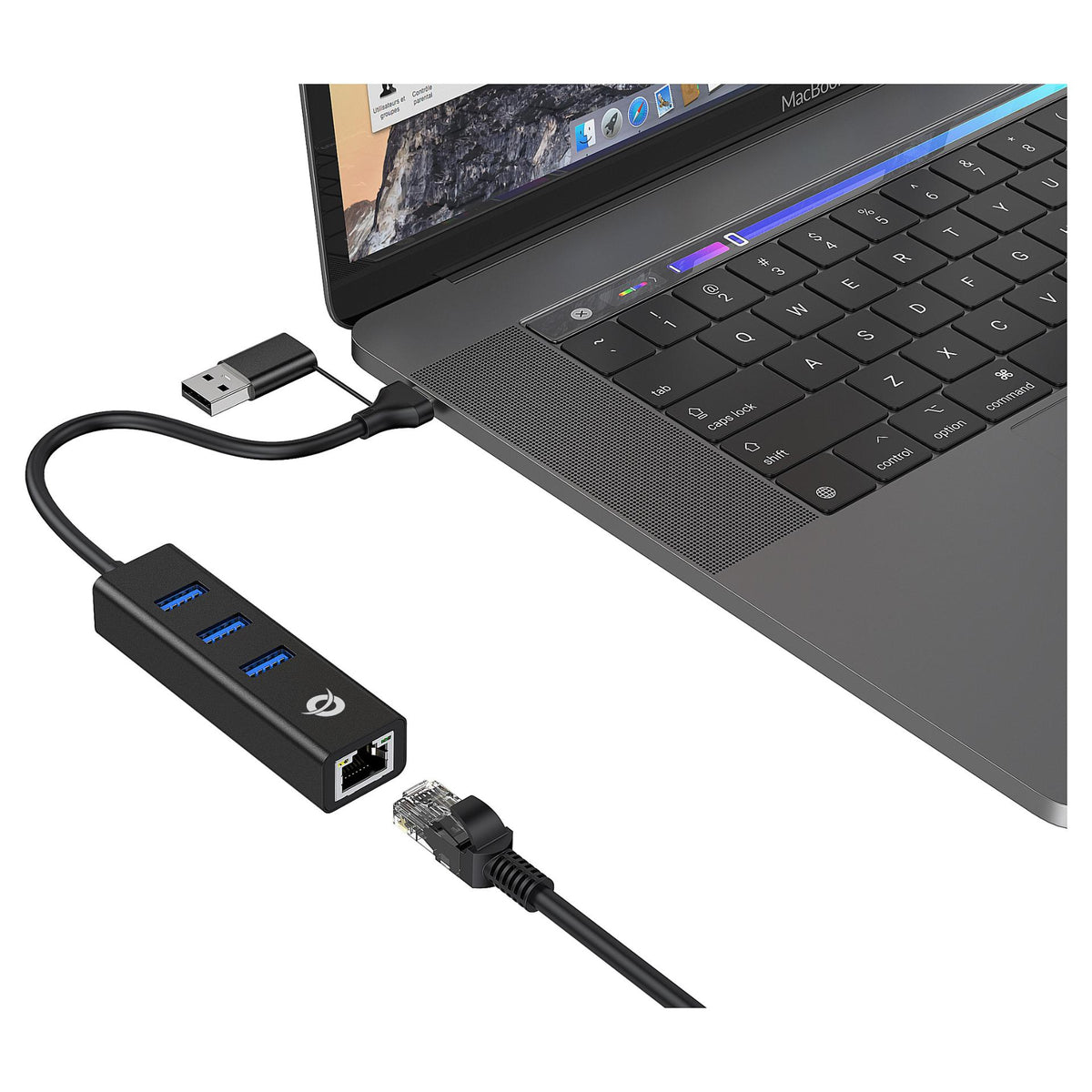 CONCEPTRONIC Adapter USB-C/-A3.0->3xUSB-A/GbE 5Gbs 0.18m sw