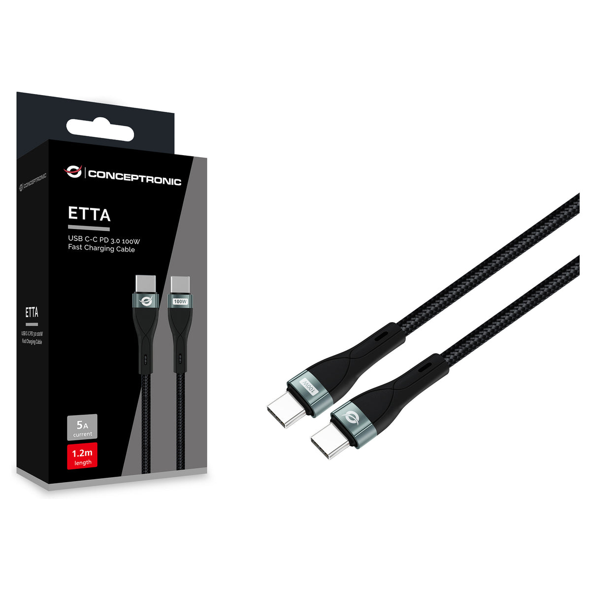 Conceptronic ETTA01B12 USB C-C PD 3.0 100W 1.2M