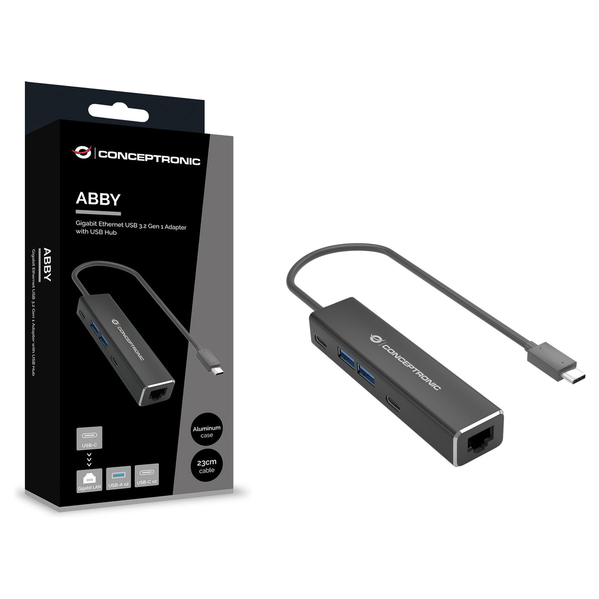 CONCEPTRONIC Adapter USB-C3.2->2.5GbE/2xC/2xA 5Gbs 0.15m sw