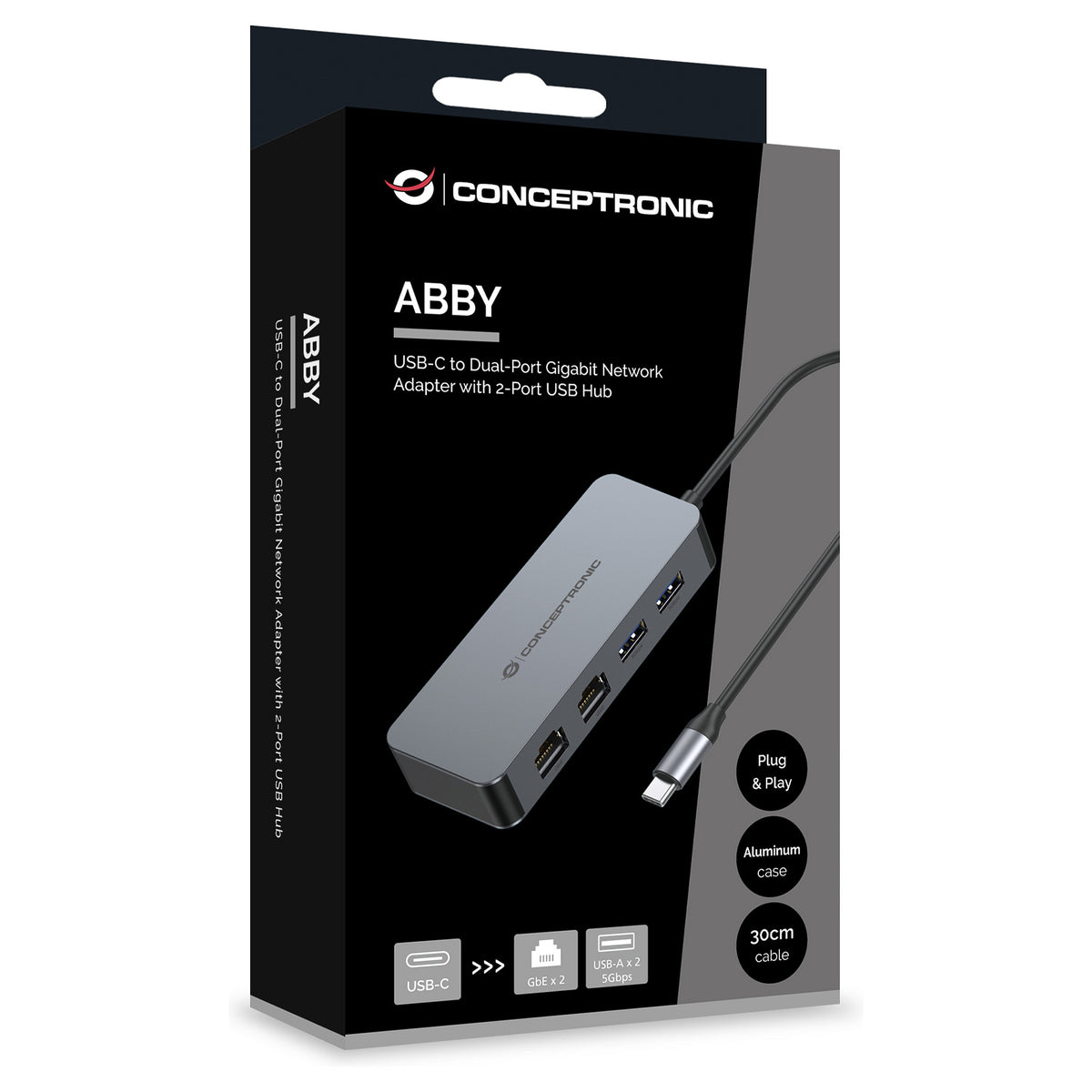 CONCEPTRONIC Adapter USB-C->2xGbE+2xUSB-A3.2 5Gbs 0.30m gr