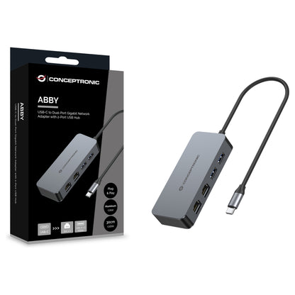 CONCEPTRONIC Adapter USB-C->2xGbE+2xUSB-A3.2 5Gbs 0.30m gr