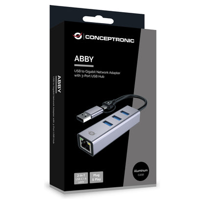 CONCEPTRONIC Adapter USB-C/-A3.0->GbE+3x-A3.0 5Gbs gr