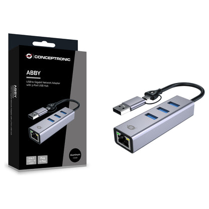CONCEPTRONIC Adapter USB-C/-A3.0->GbE+3x-A3.0 5Gbs gr