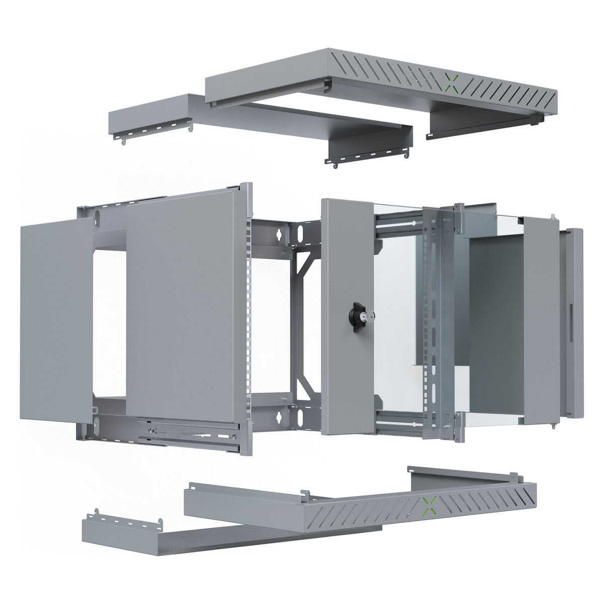 19" Wandgehäuse X-Rack mit Glastür 400-600mm 9HE grau
