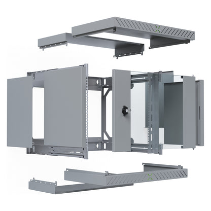 19" Wandgehäuse X-Rack mit Glastür 400-600mm 9HE grau