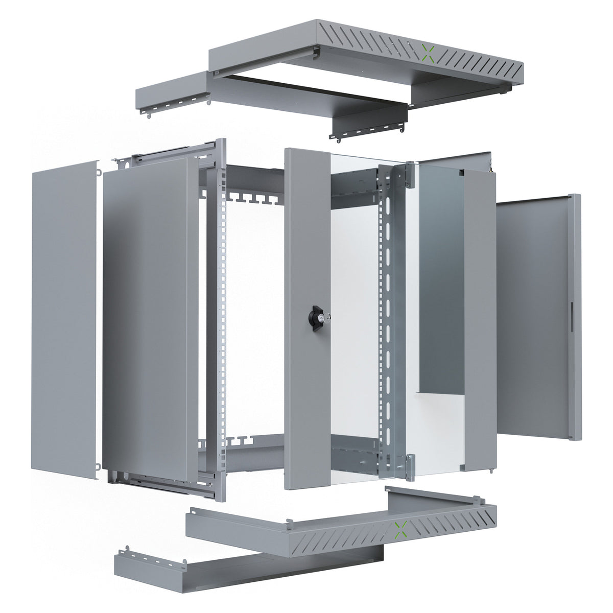 19" Wandgehäuse X-Rack mit Glastür 400-600mm 15HE grau
