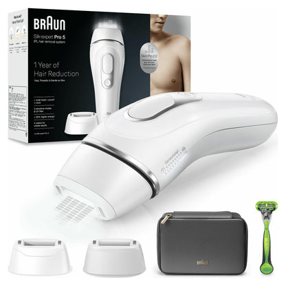 Silk-expert Pro IPL PL5145 (wei/silber, inkl. Tasche + Breiter Aufsatz + Gillette Body Rasierer)
