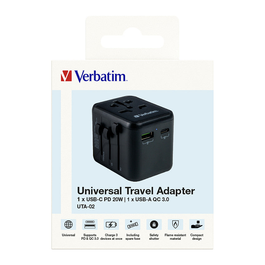 Verbatim Universal Reiseadapter UTA-02 mit 1xUSB-A, 1xUSB-C retail