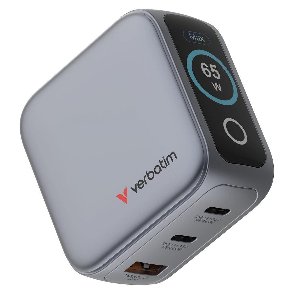 Verbatim Mini GaN Charger 3 Port 65W w Display (EU/UK/US)