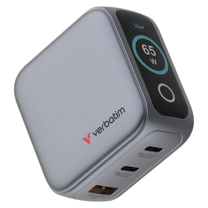 Verbatim Mini GaN Charger 3 Port 65W w Display (EU/UK/US)