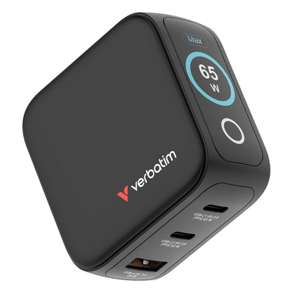Verbatim Mini GaN Charger 3 Port 65W w Display (EU/UK/US)