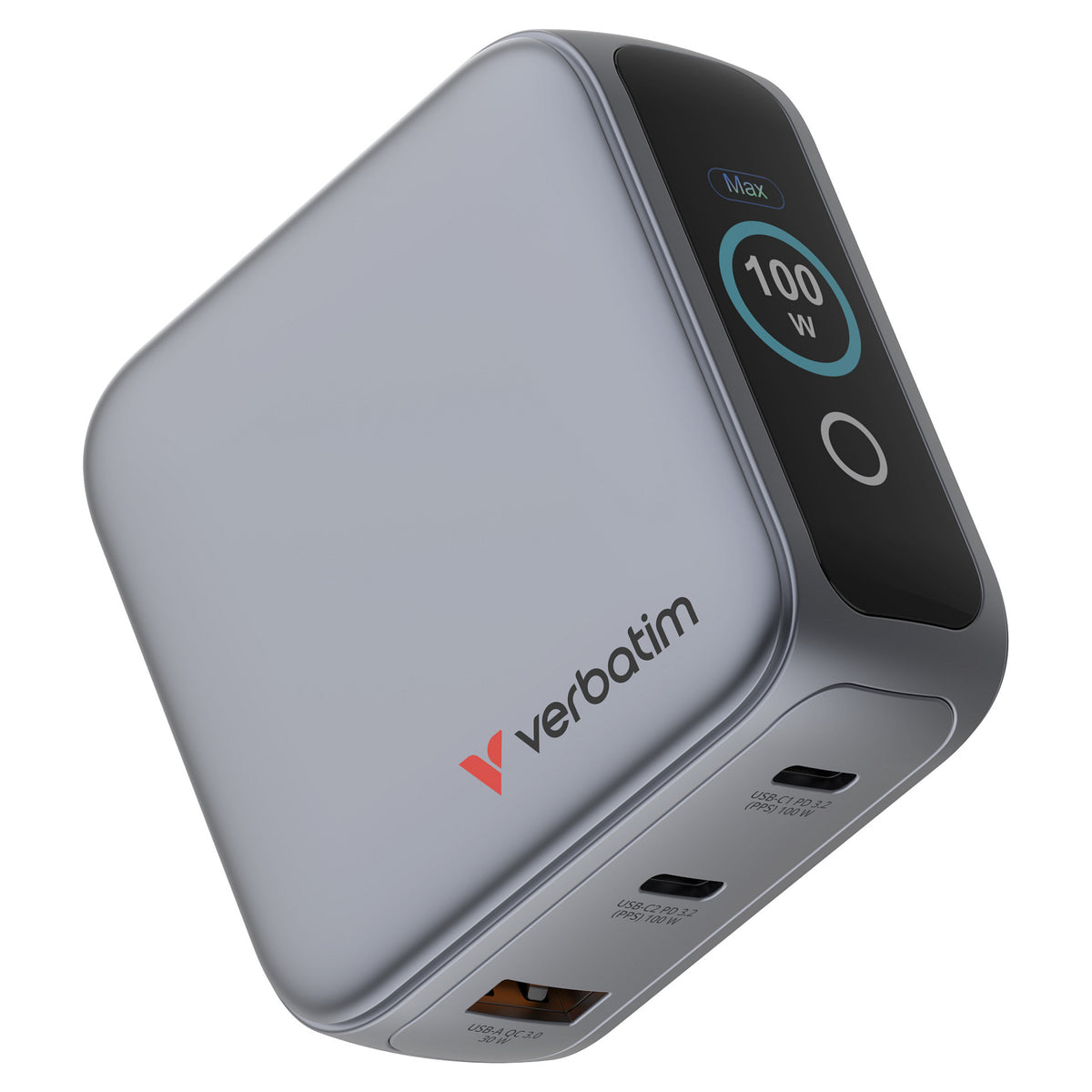 Verbatim Mini GaN Charger 3 Port 100W w Display (EU/UK/US)