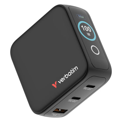 Verbatim Mini GaN Charger 3 Port 100W w Display (EU/UK/US)