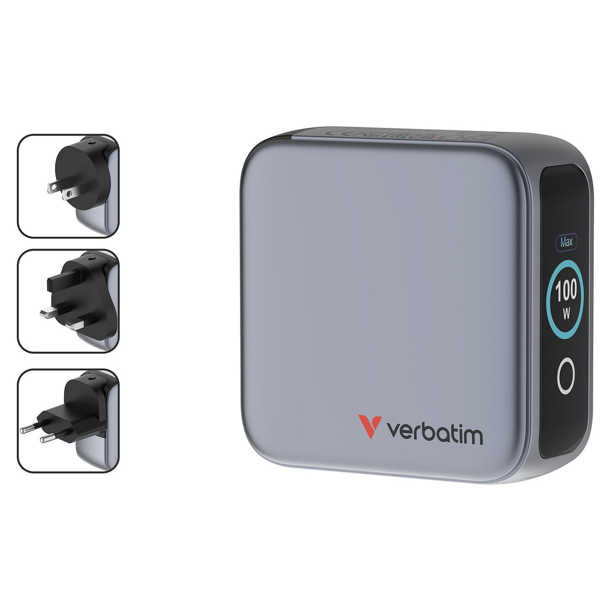 Verbatim Mini GaN Charger 3 Port 100W w Display (EU/UK/US)