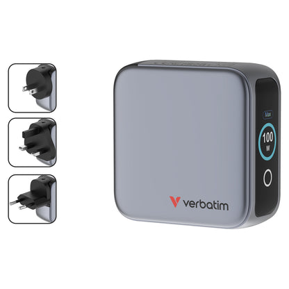 Verbatim Mini GaN Charger 3 Port 100W w Display (EU/UK/US)