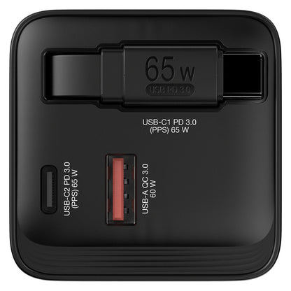 Verbatim GaN Charger 2 Port 65W retractable cable (EU/UK/US)