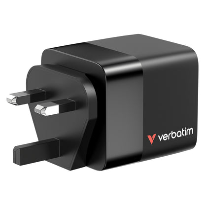 Verbatim GaN Charger 2 Port 65W retractable cable (EU/UK/US)
