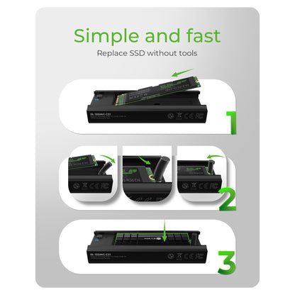 ICY BOX M.2 NVMe & SATA Docking, USB 3.2 Gen 2 Type-C®, Werkzeuglos, Aluminium, schwarz