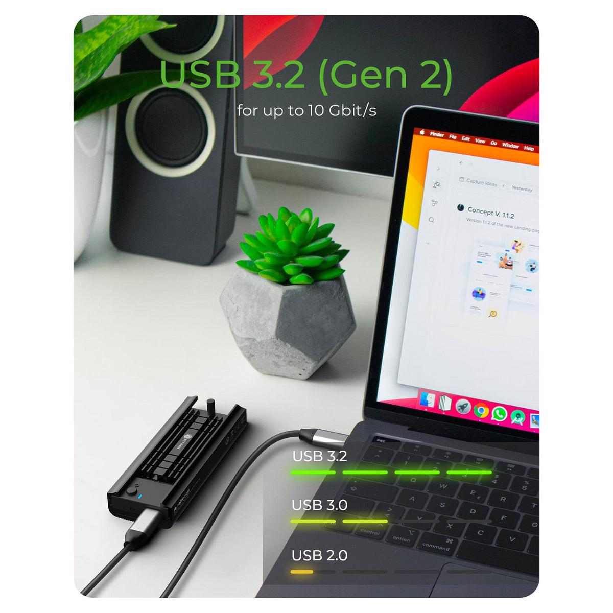 ICY BOX M.2 NVMe & SATA Docking, USB 3.2 Gen 2 Type-C®, Werkzeuglos, Aluminium, schwarz