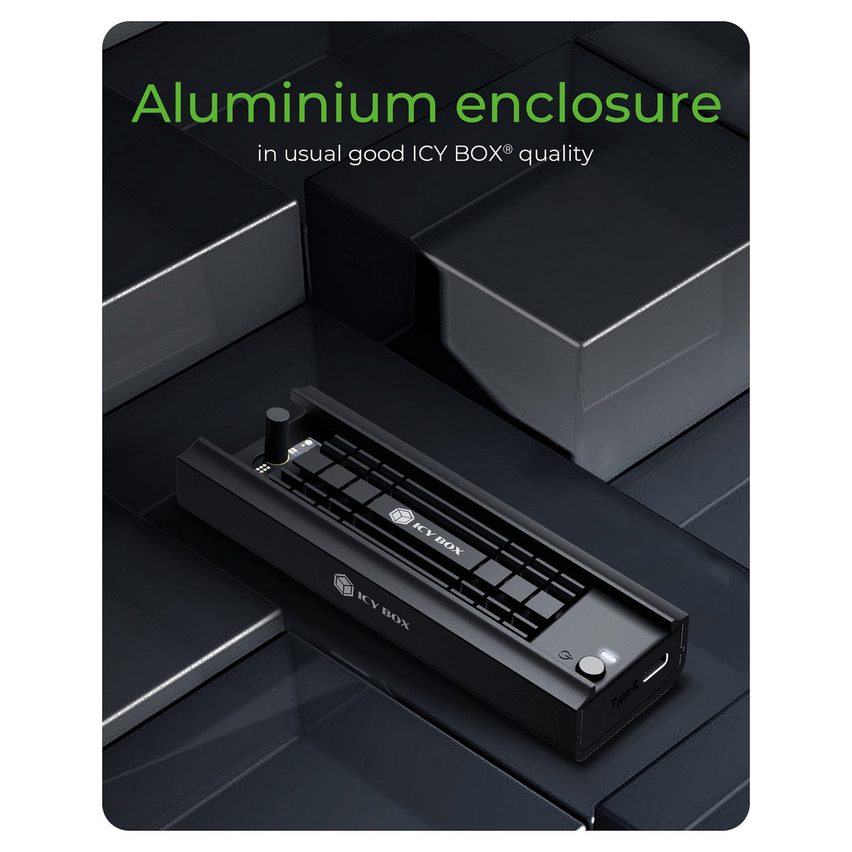 ICY BOX M.2 NVMe & SATA Docking, USB 3.2 Gen 2 Type-C®, Werkzeuglos, Aluminium, schwarz
