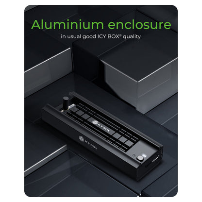 ICY BOX M.2 NVMe & SATA Docking, USB 3.2 Gen 2 Type-C®, Werkzeuglos, Aluminium, schwarz
