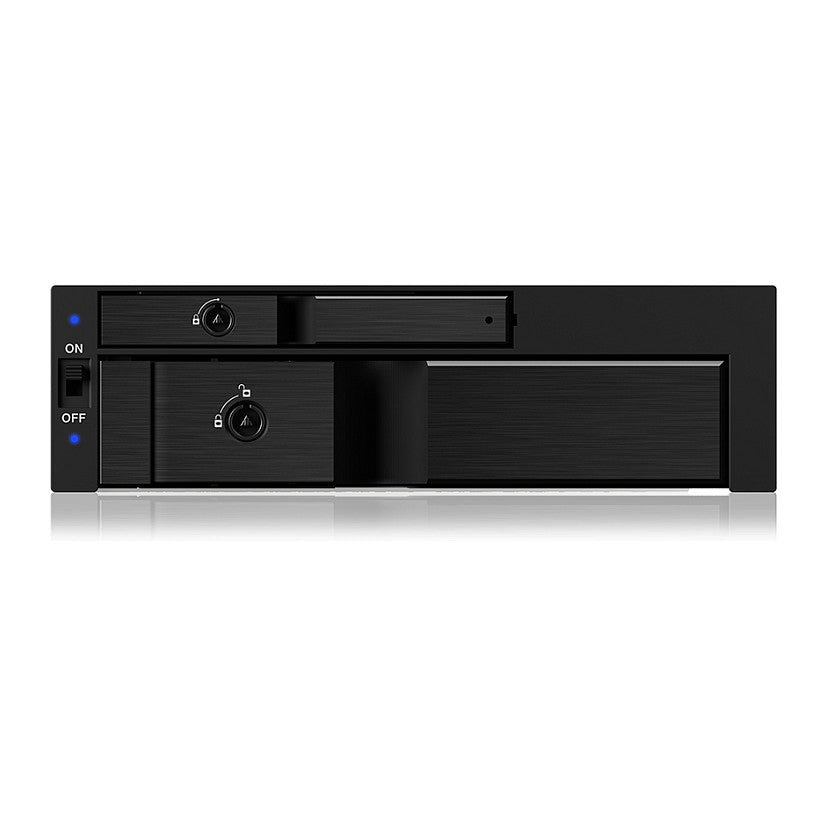 ICY BOX Wechselrahmen, 1x 2,5" + 1x 3,5" SATA/SAS zu 2xSATA Host, für 5,25" Einschub