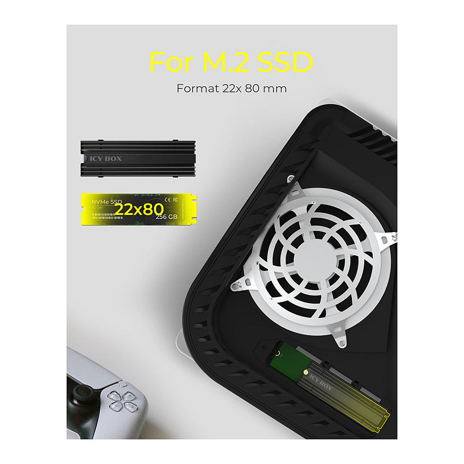 ICY BOX M.2 Kühlkörper für PS5, passt für M.2 SSD 22x80 mm, 10 mm Bauhöhe, schwarz
