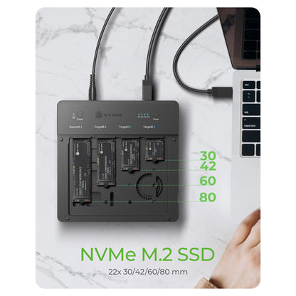 ICY BOX 4 fach Clone und DockingStation für M.2 NVME SSDs, USB 4.0 Host 40 Gbit/s