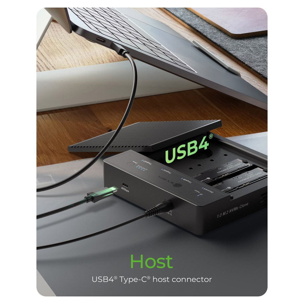 ICY BOX 4 fach Clone und DockingStation für M.2 NVME SSDs, USB 4.0 Host 40 Gbit/s