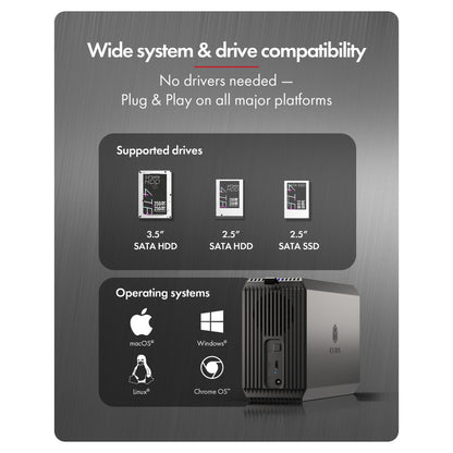 ICY BOX RAID-System, 2x 2,5"/3,5" SATA HDD, 1x USB 3.2 Gen 1 Host 5 Gbps, RAID 0,1, Large, Single