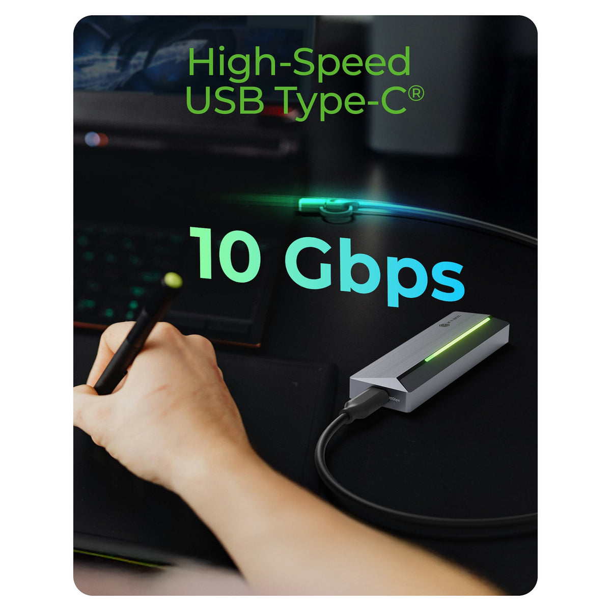 ICY BOX M.2 NVMe & SATA enclosure, RGB lighting, USB 3.2 Gen 2, 10 Gbps