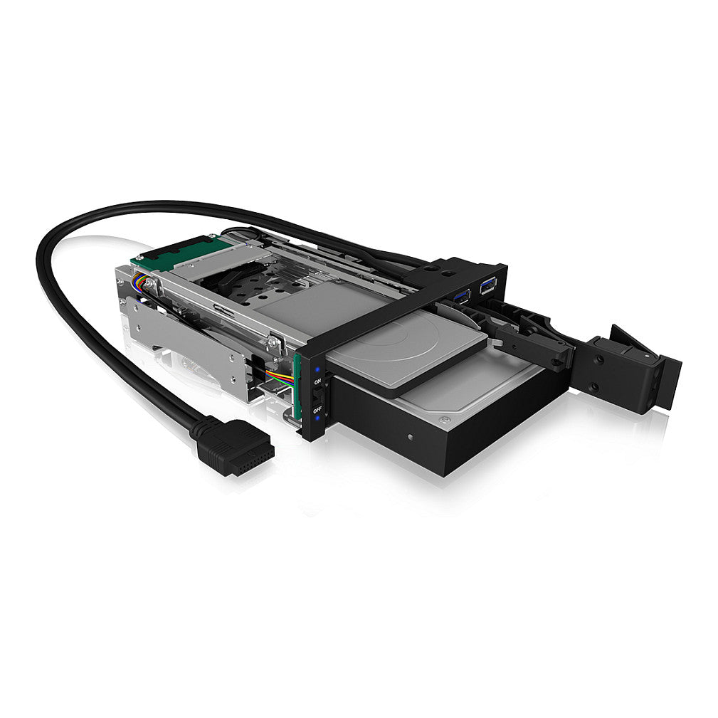 ICY BOX Wechselrahmen, 1x 2,5"+1x 3,5" SATA/SAS zu 2xSATA,für 5,25" Einschub,