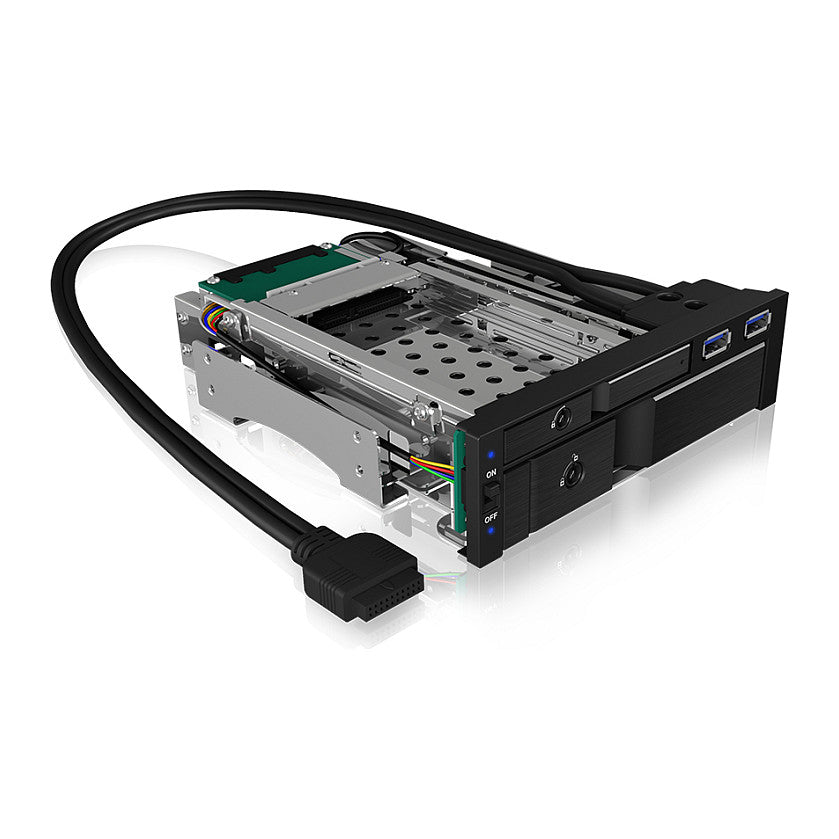 ICY BOX Wechselrahmen, 1x 2,5"+1x 3,5" SATA/SAS zu 2xSATA,für 5,25" Einschub,