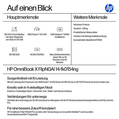 HP OmniBook X Flip 14-fk0154ng RYZ AI 5 340/16GB/512SSD/W11 Home Touch