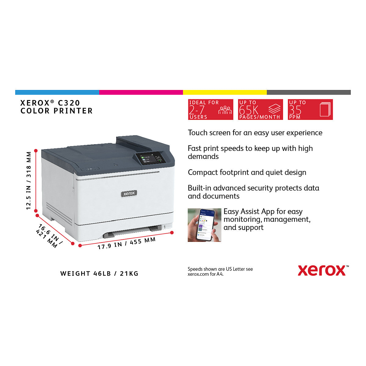 Xerox C320 Farblaserdrucker DNI, A4, Laser, Farbdruck, 4800 x 4800 DPI, 33 Seiten pro Minute, Duplex, WLAN