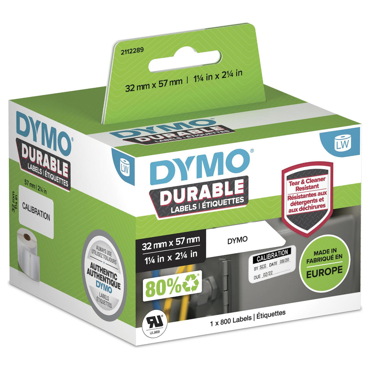 DYMO Original Hochleistung Etikett für LabelWriter™, Kunststoff - weiss - permanent haftend, widerstandsfähig, 1 x 800 Etiketten