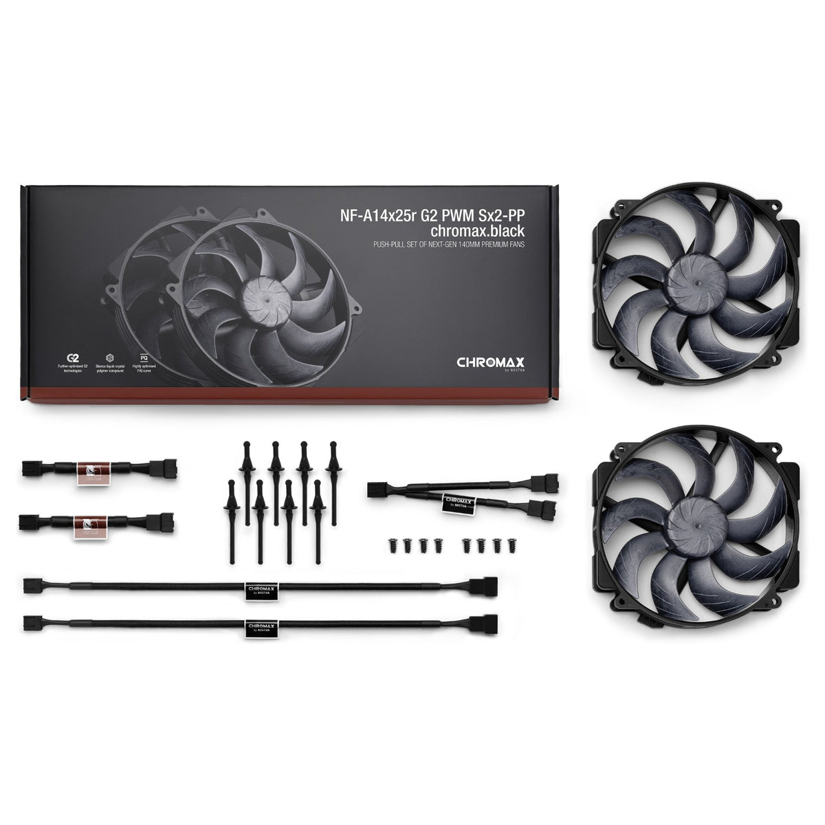140mm Noctua NF-A14x25r G2 PWM Sx2-PP chromax.black (schwarz, 140 mm)
