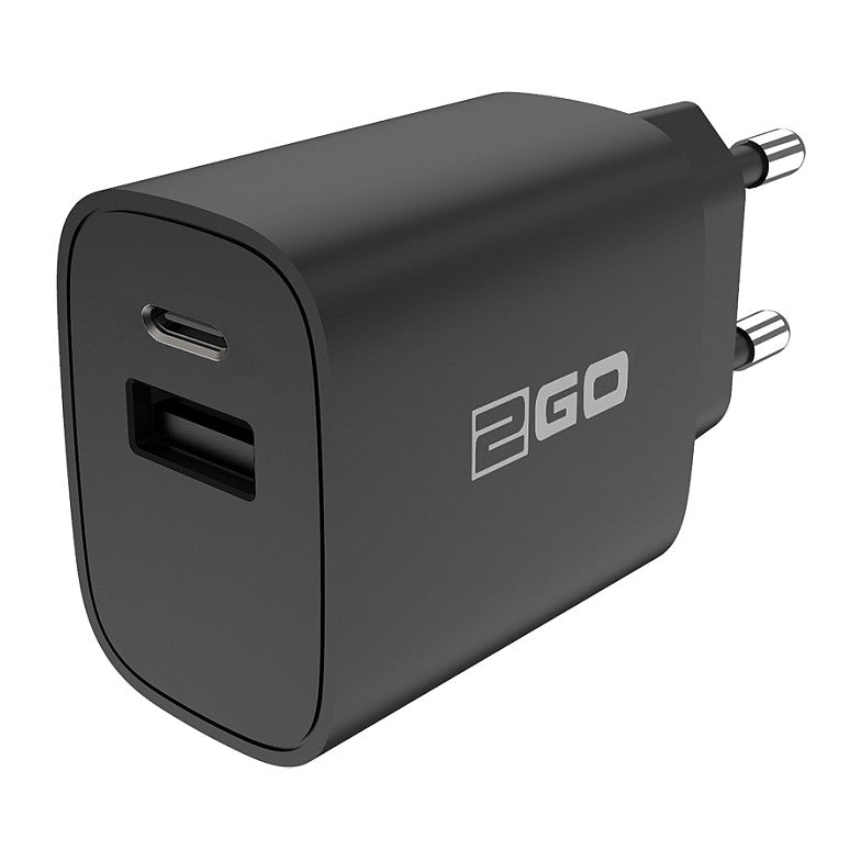 2GO Ladegerät 20W 2-Port 1x USB-A u. 1x USB-C schwarz