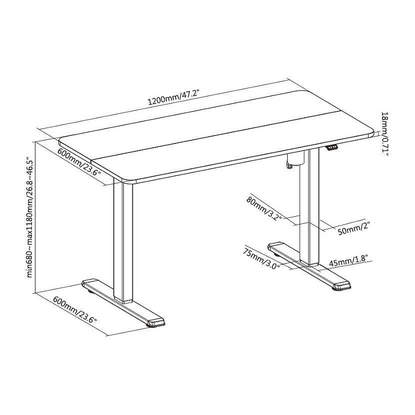 Equip Schreibtisch Single Motor elek. 70Kg gr lite Retail (Speditionsversand)
