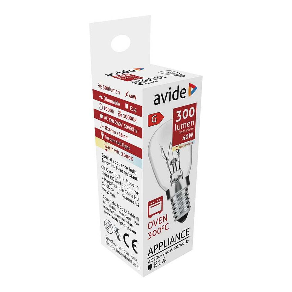 Avide Ofenlampe 300°C Leuchte 300lm 40W E14 WW 3000K