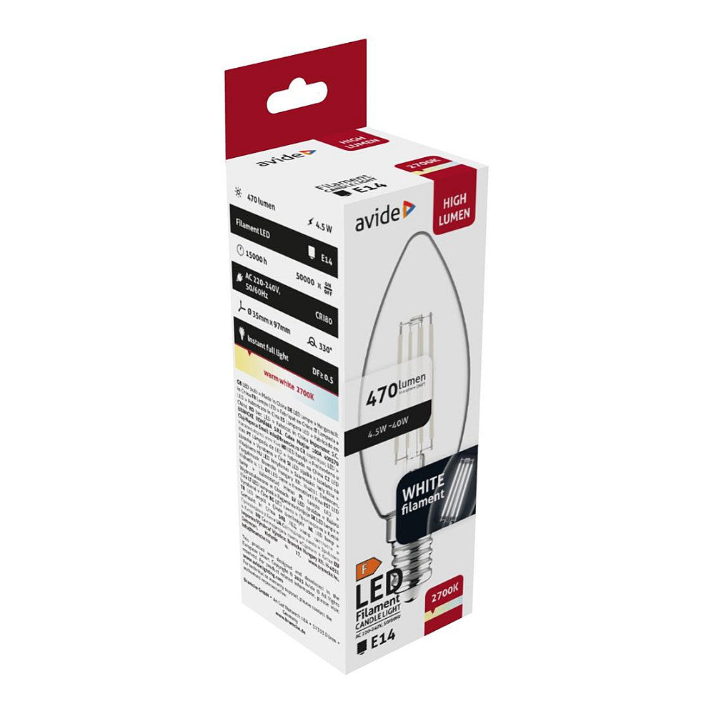 Avide LED Birne White Filament Candle 4.5W E14 WW 2700K