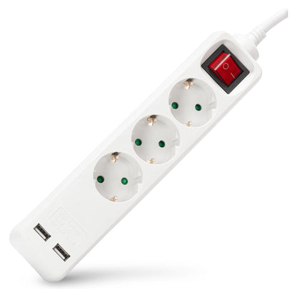 Entac Steckdosenleiste 3fach mit USB 1,5m Schalter weiß